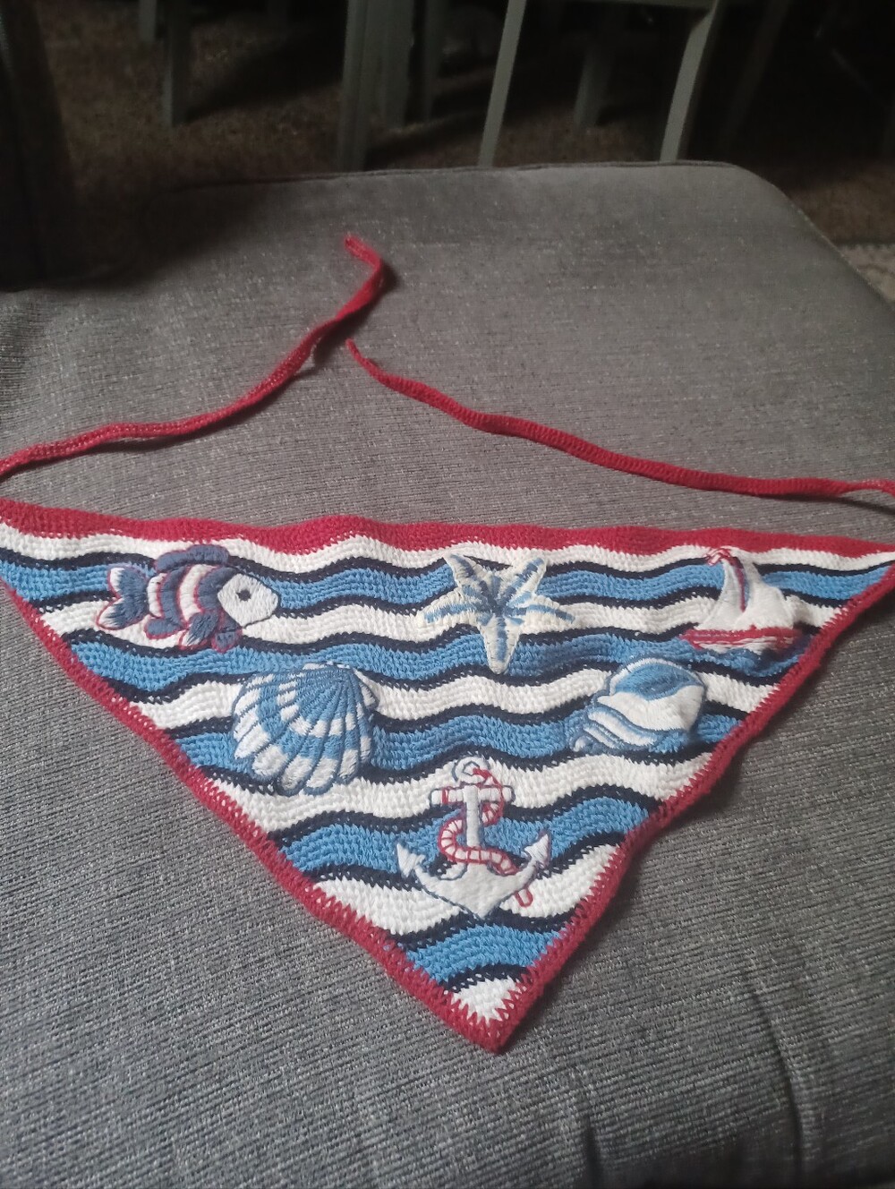 Womans Nautical Crochet Hair Wrap- Blue & White